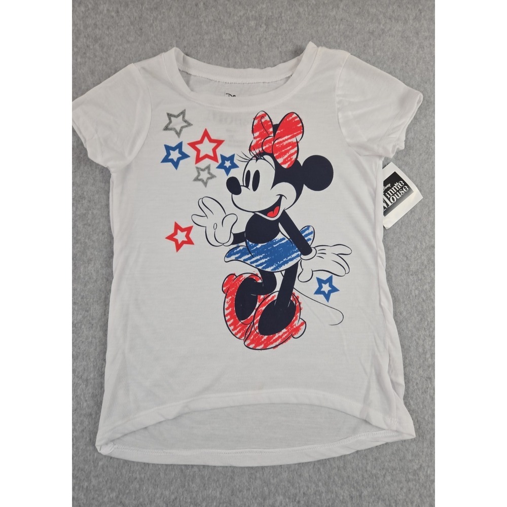 Disney Minnie Mouse T-Shirt Size Medium (12) Short‎ Sleeve Red Blue Stars NWT